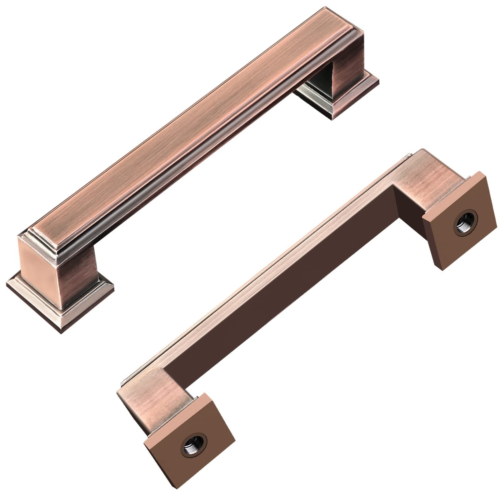 Brushed Antique Copper Cabinet Pulls & Knobs – 10 Pack, 3.75″ Square Zinc Alloy