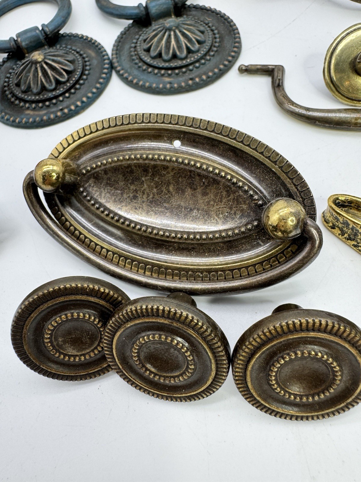 Vintage Brass Drawer Pulls Knobs Lot Ornate Hardware Mixed Antique Style 20 Lot