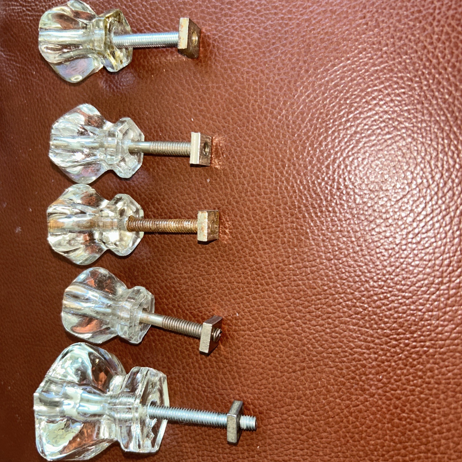5 Antique Vintage Clear Glass Hexagon 6 sided Drawer Cabinet Door Knobs 2”