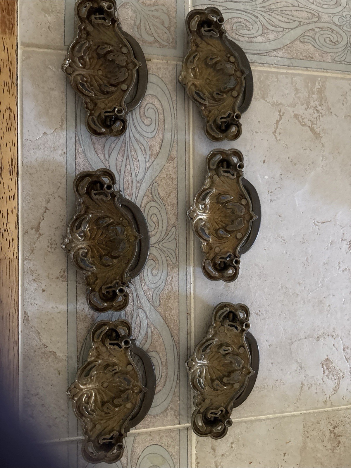 6 Antique Drop Handles Drawer Pulls Door Dresser Vintage Brass Hardware