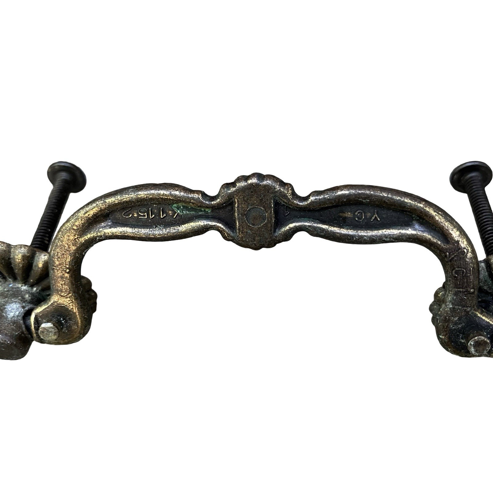 VTG YC Brass Bail Drop Drawer Pulls Rosette Set Of 6 Reclaimed Cabinet Handles