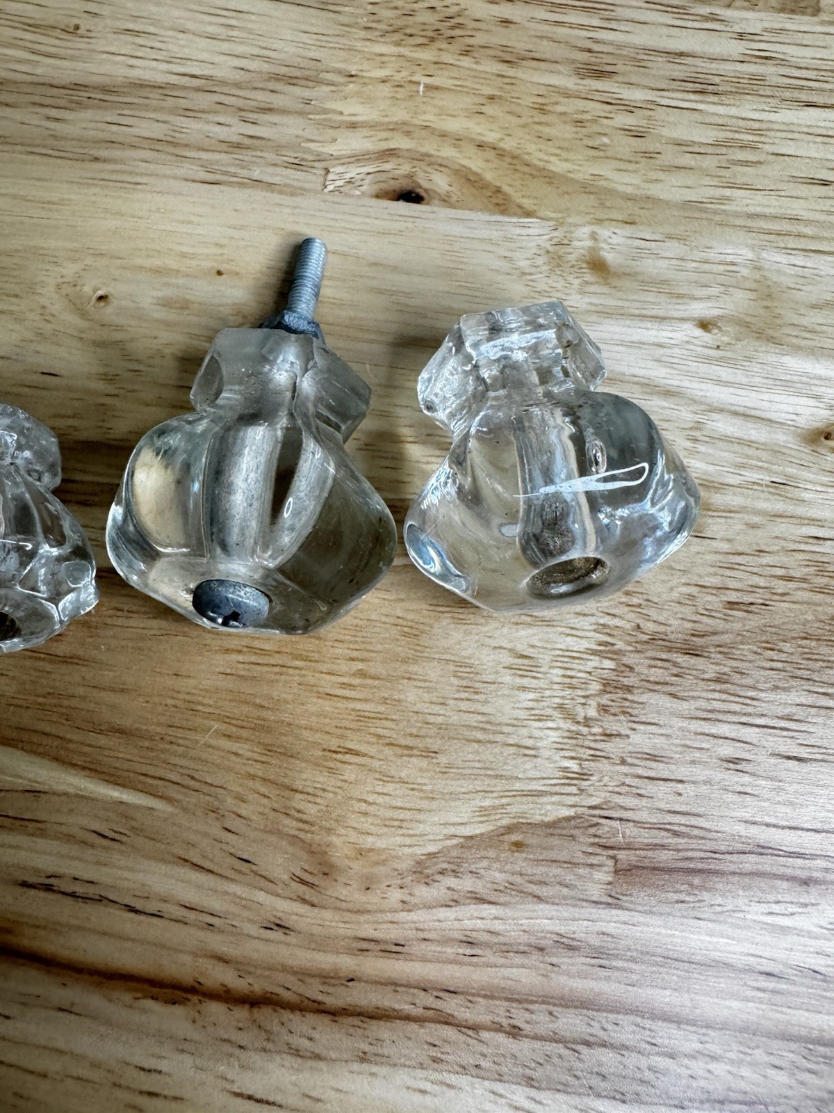 Vintage Glass Hexagon Drawer Cabinet Knob set Of 5 great condition 2 Small 2 Big