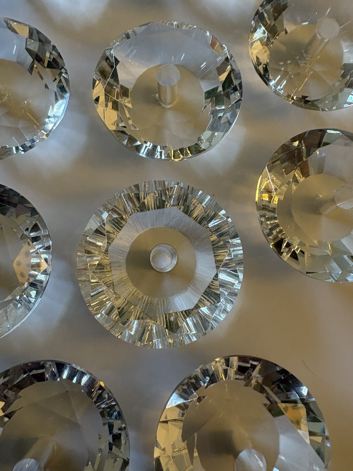 10 Crystal Glass Diamond Shaped Cabinet or Drawer Knobs 2 3/8 Inches Diameter