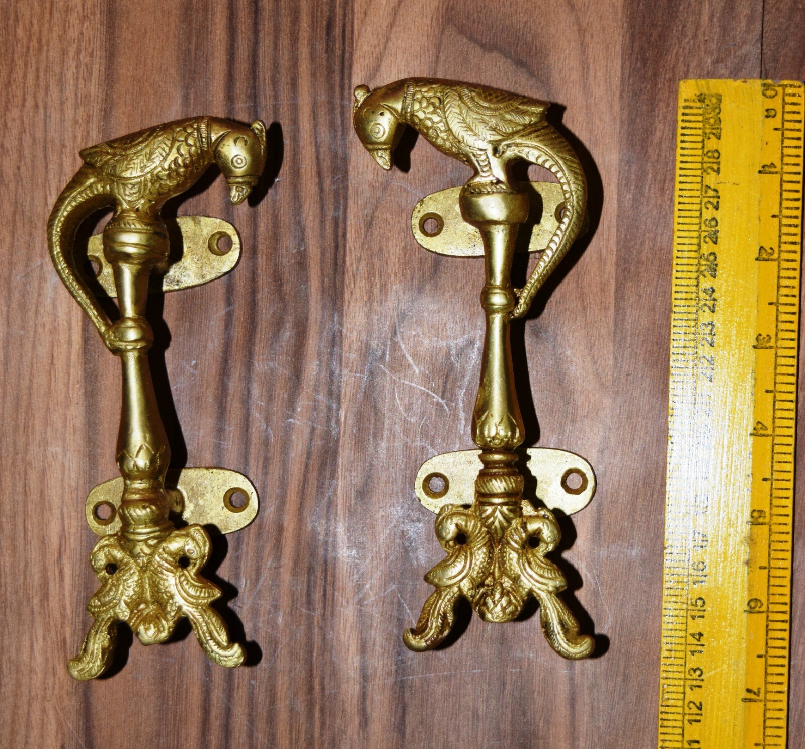 Peacock Door Handle Pair Brass Antique Style Almirah Pull With Dual Bird EK500