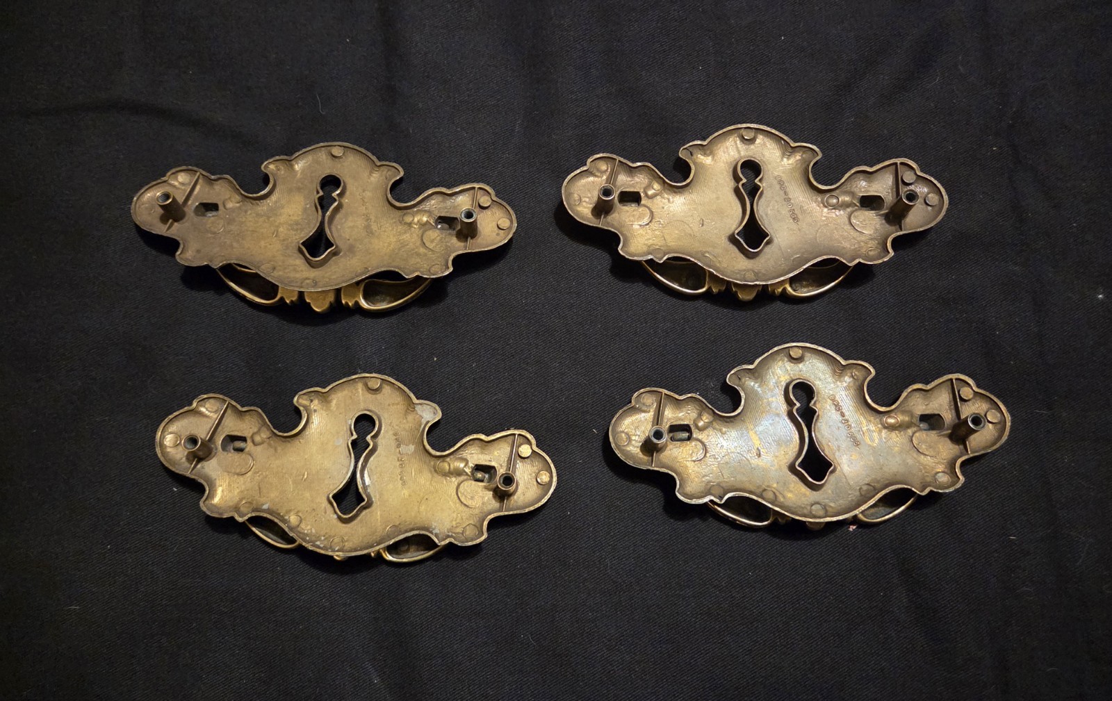 A Set Of 4 Chippendale Batwing Drawer Pulls, Vintage Brass, Cutout Style,