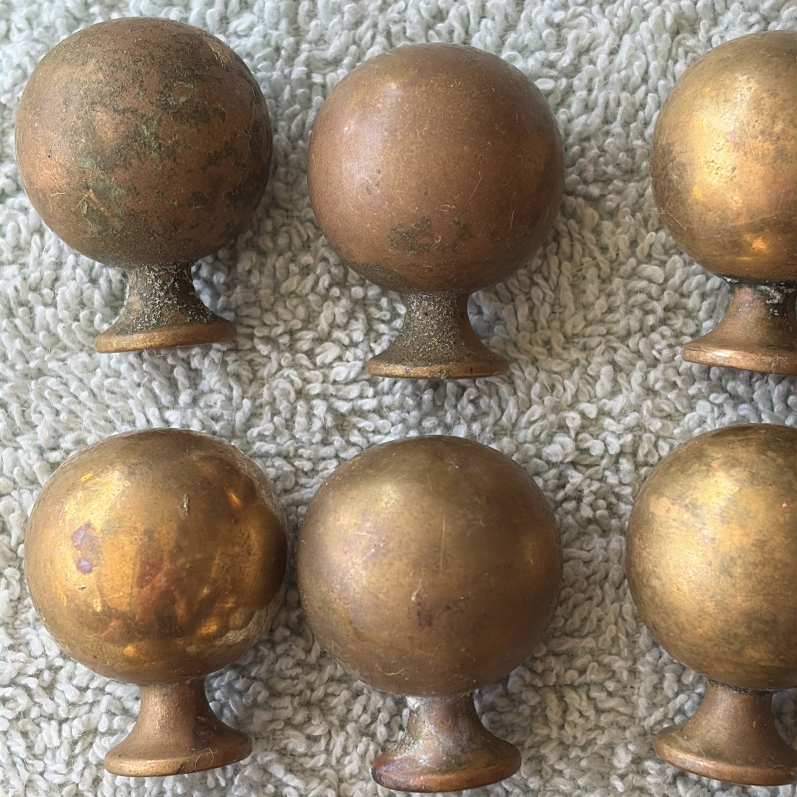 44 Brass Drawer One Inch Pulls, Round Cannon Ball Style Nice Patina!
