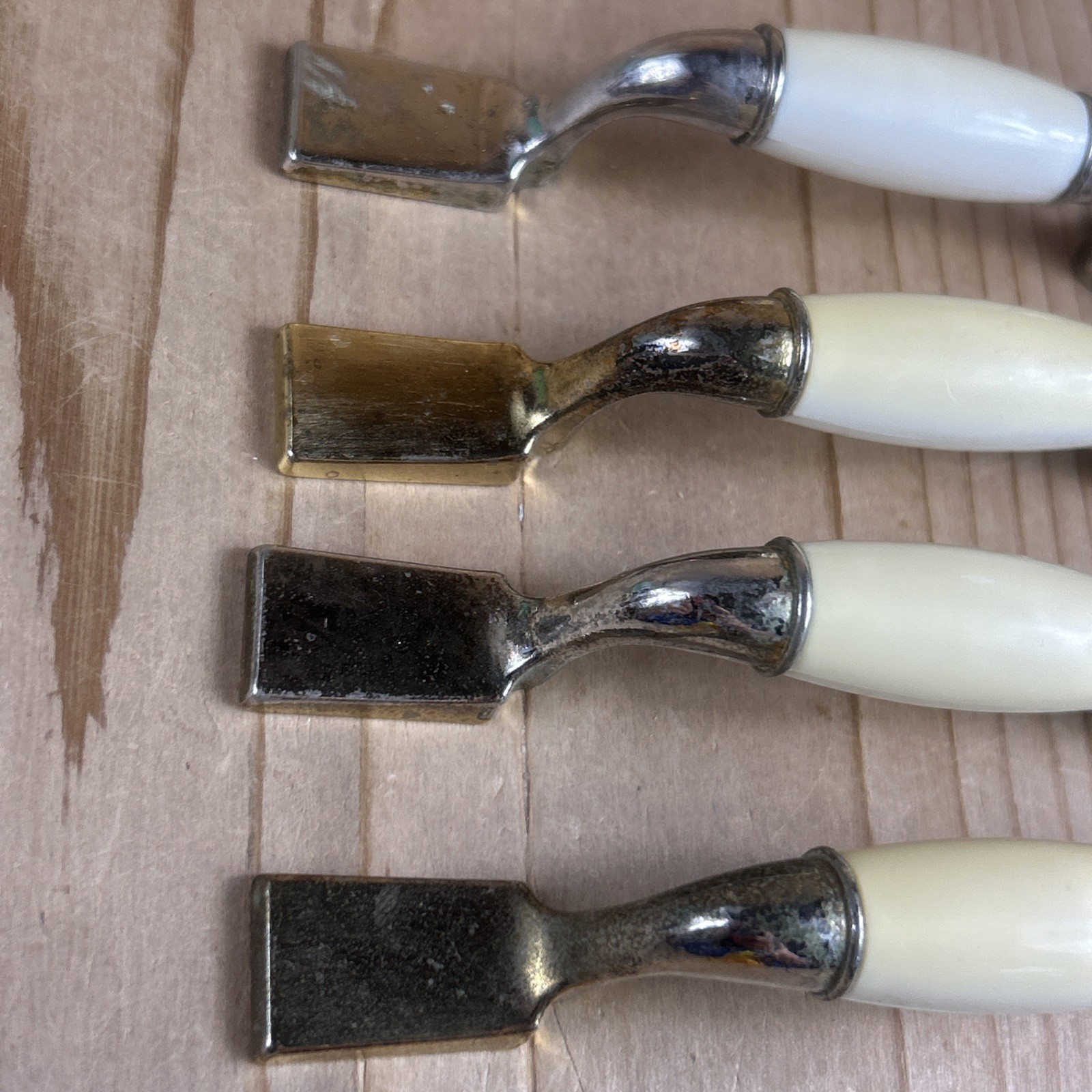 Vintage Drawer Pulls Cabinet Handles Set of 12 Beige Ceramic Center 5.5” Brass