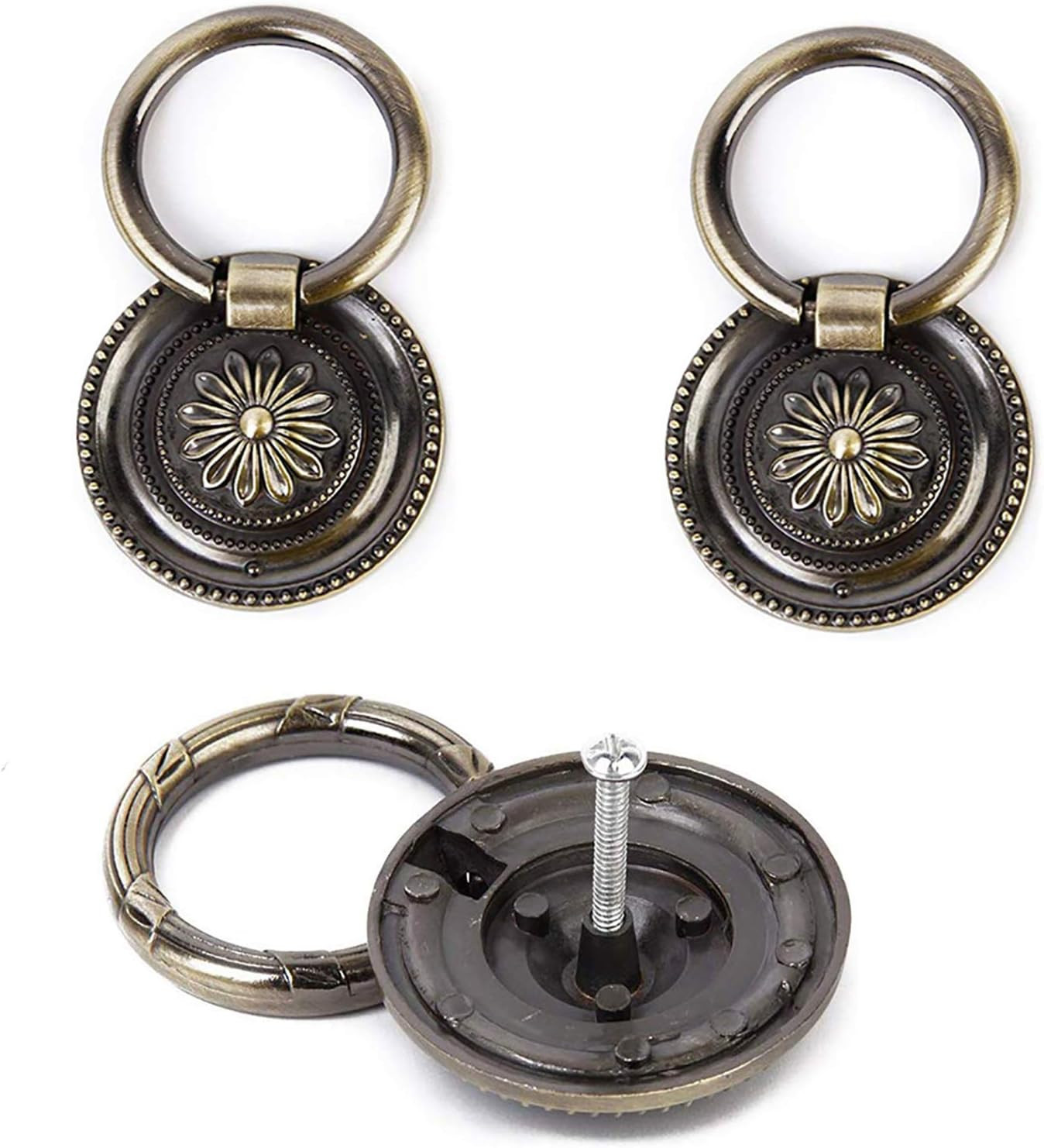 6 Pack Antique Bronze Drawer Ring Pulls 1.77″ Cabinet Dresser Knob Handles