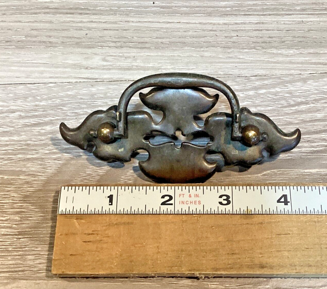 4 Brass Batwing Drawer Pulls 2.5 Inch CTC Cabinet Hardware with Screws Vintage