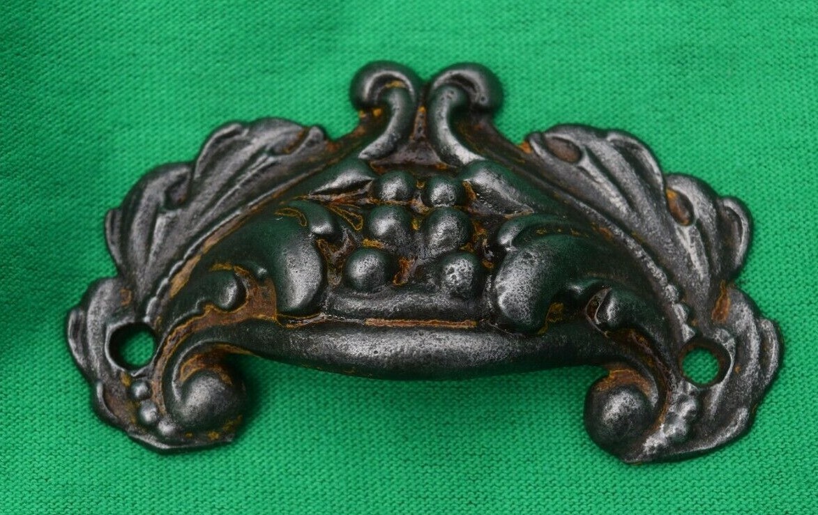 Vintage Ornate Cast IronDrawer Pull Hardware – Floral Leaf & Fruit Design 3″