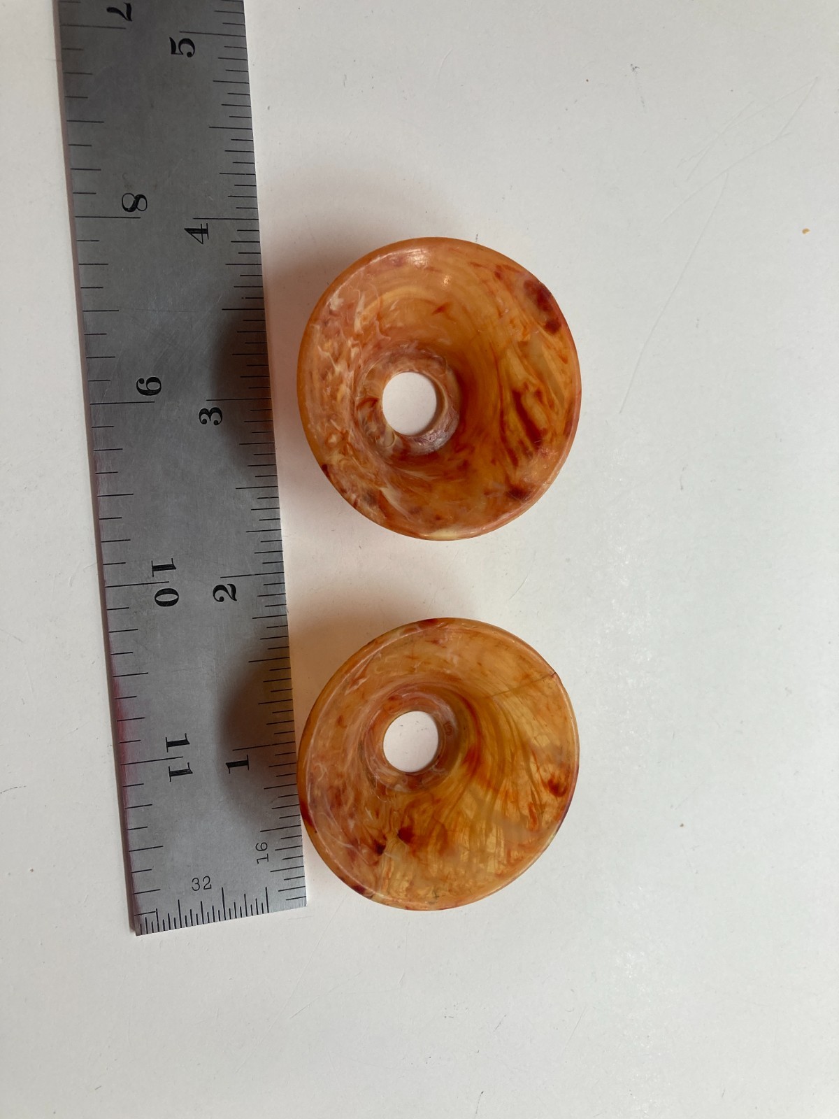 Vintage knob marblelized orange celluloid back plate cups lot of 2