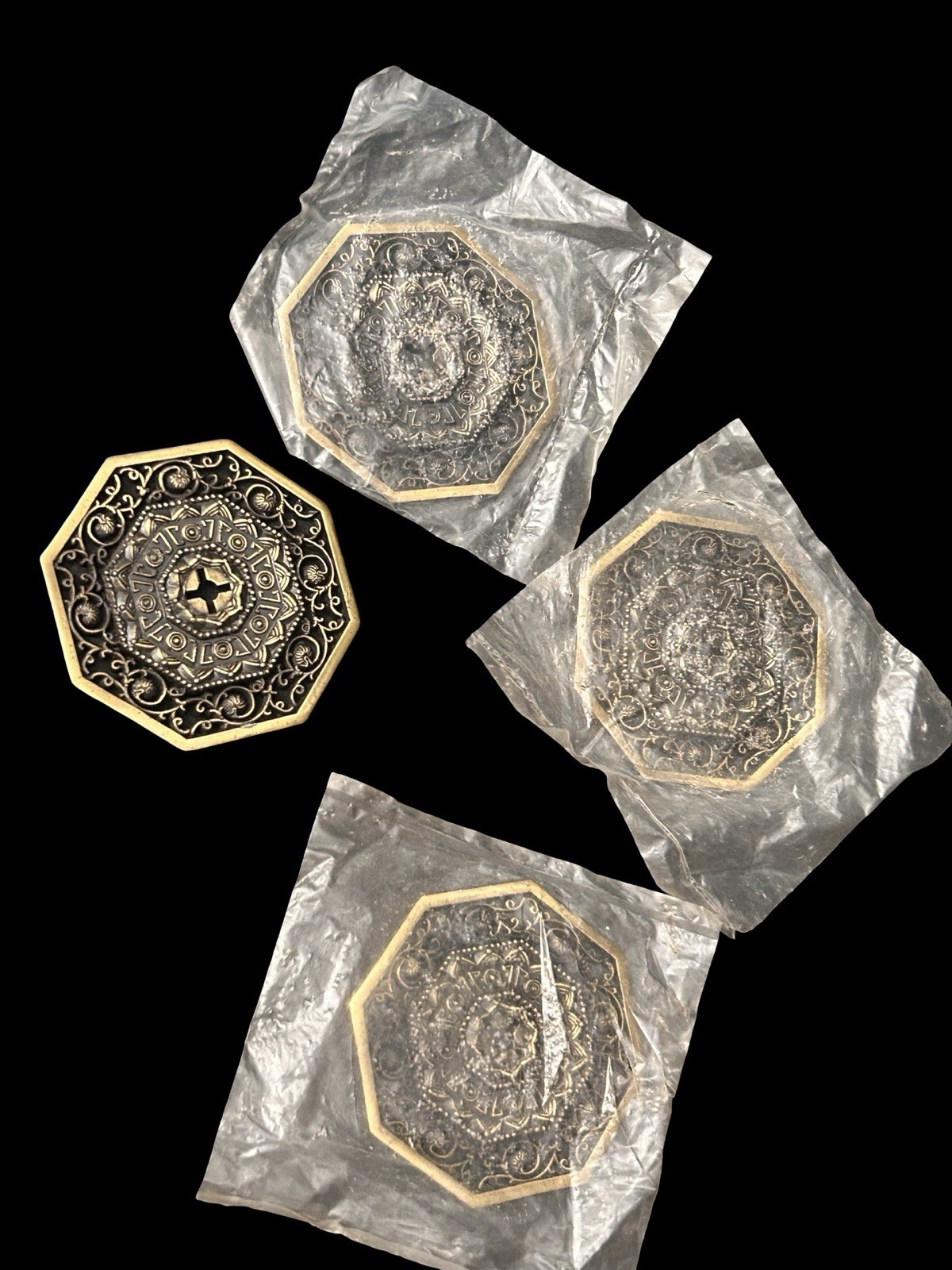 4 Vtg Allison Japan Ornate Filigree Backplate Hexagon Escutcheon Ornate Golden