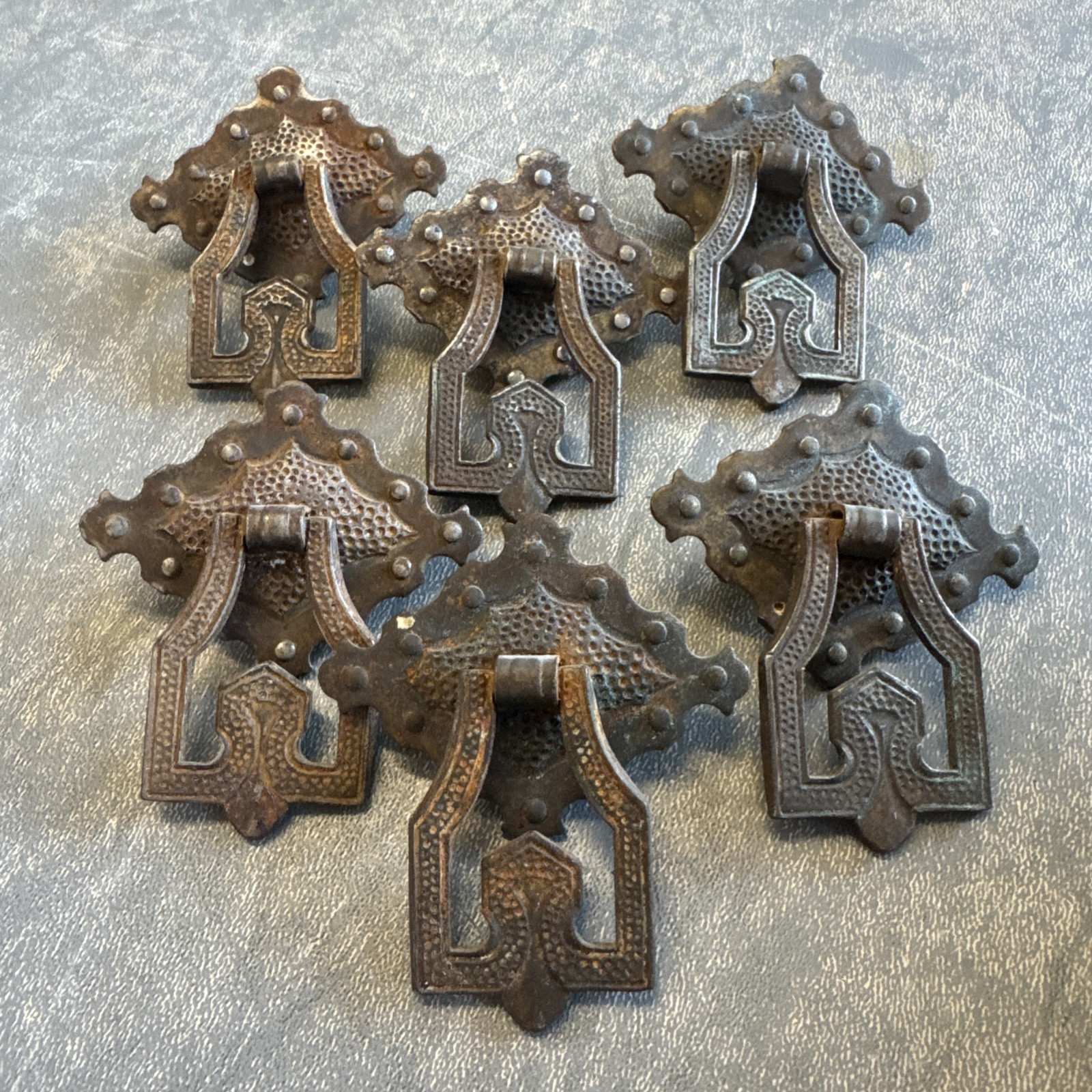 Gothic Spanish style drawer pulls 1920’s 6pc