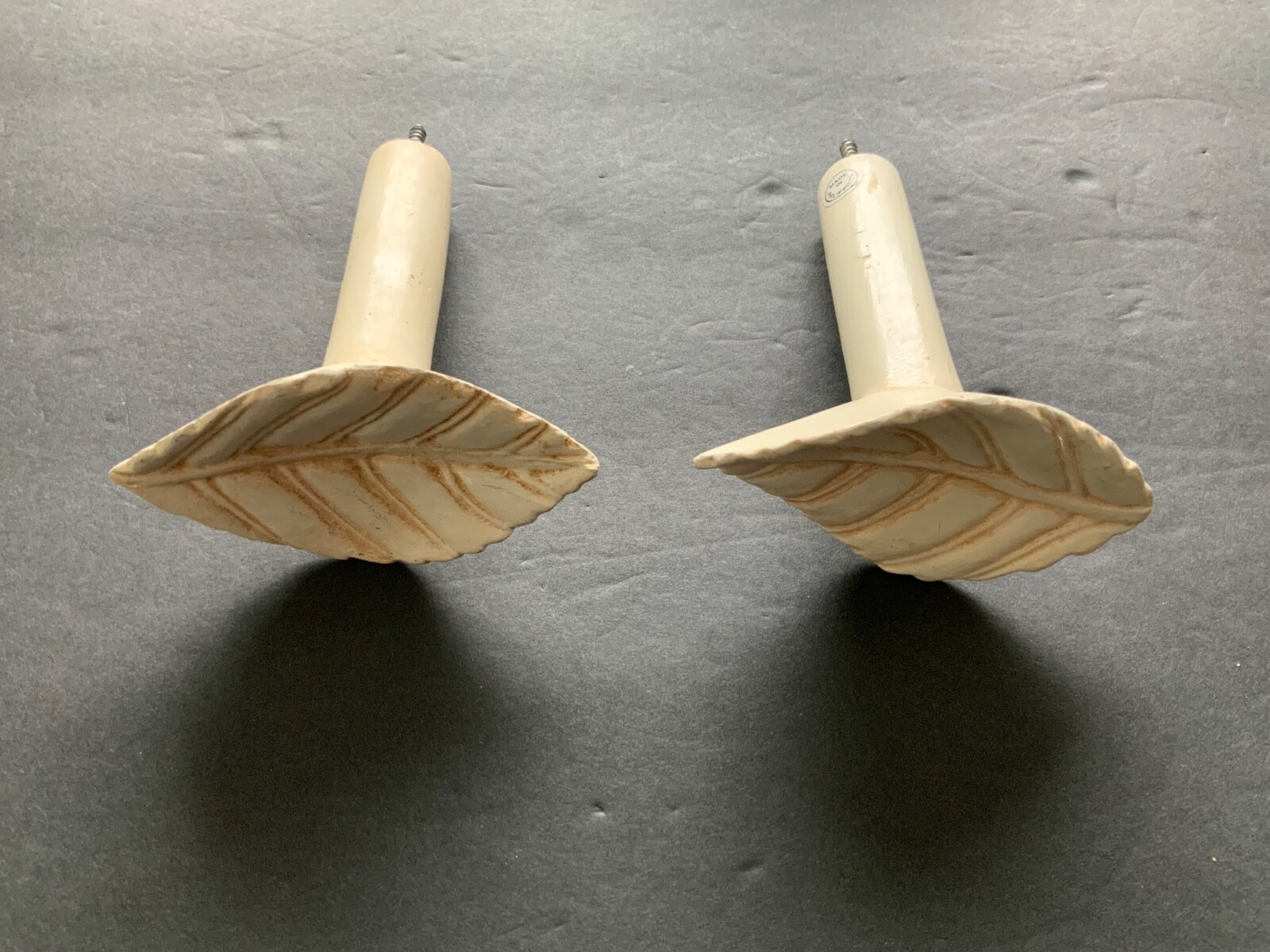 Set of Antique Painted Bin Dresser Drawer Pulls lot of 6 (4 gold 2 white)