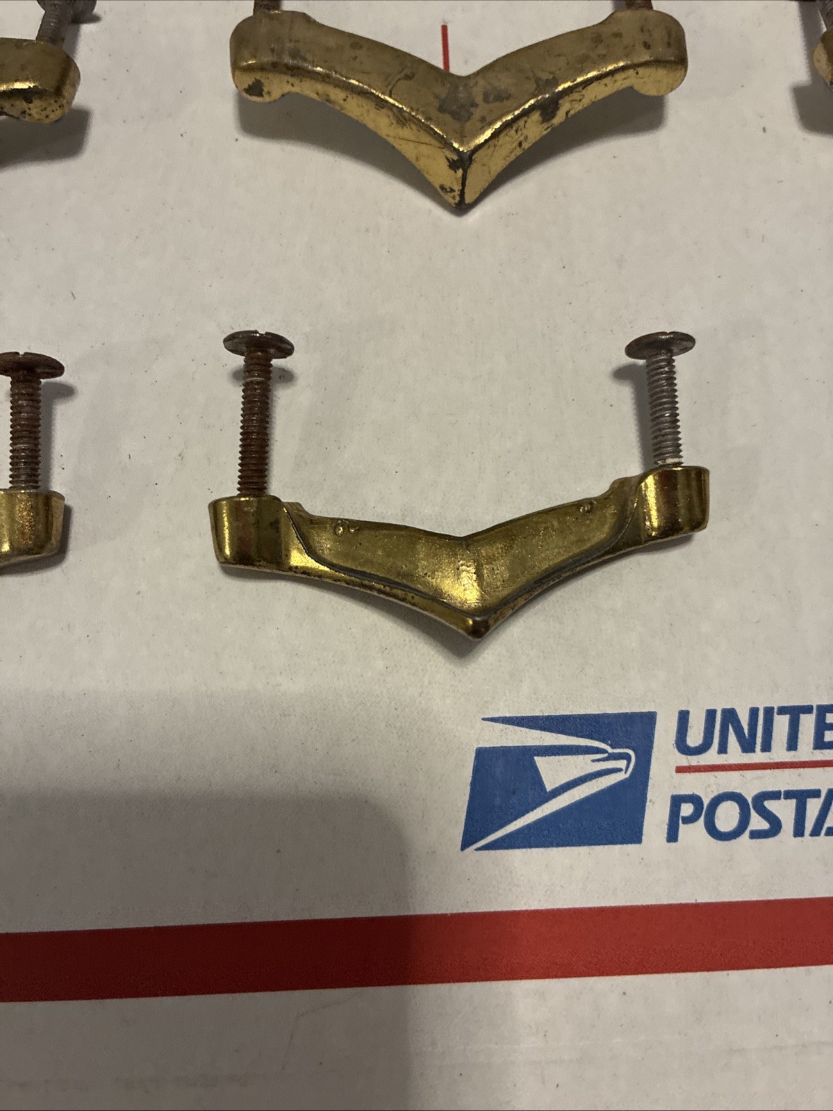Mid Century Chevron Drawer Pulls • Lot of 9pcs Vintage 50s Boomerang Pulls