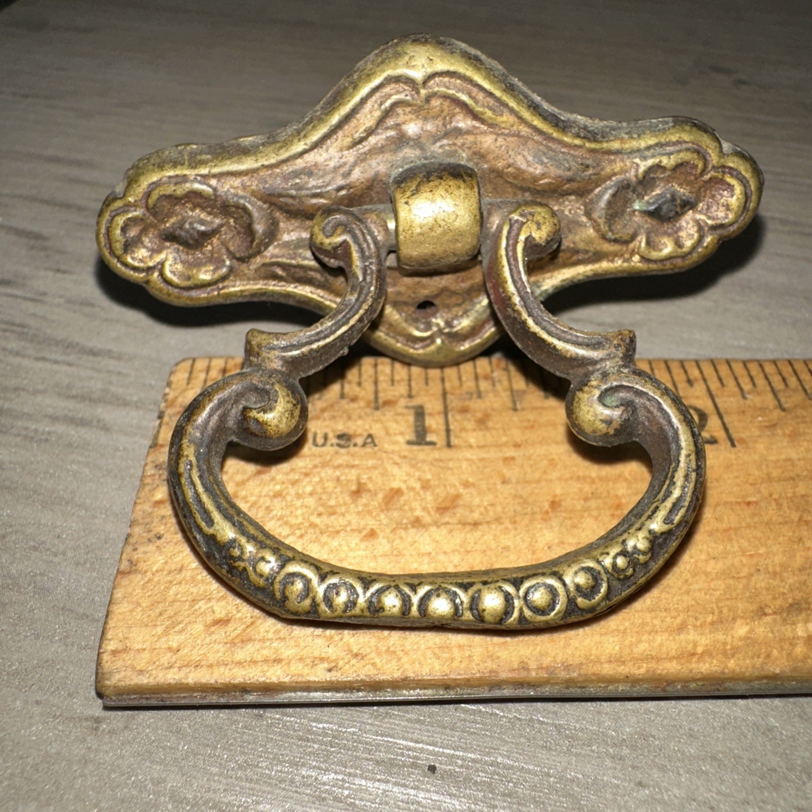 Solid Brass Drop-bail Pull Antique 1800s Ornate Victorian Cabinet Pull