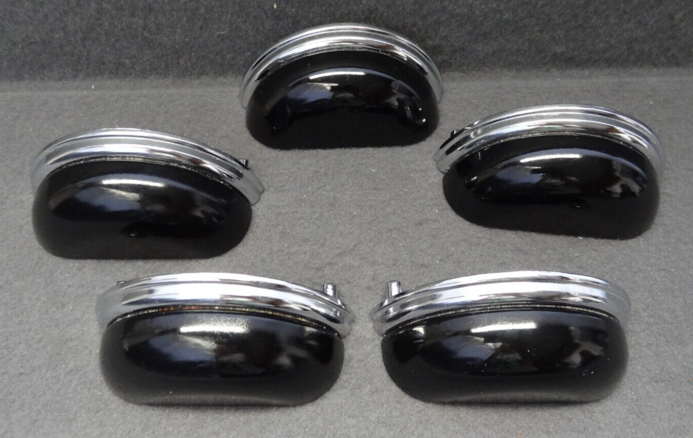 Lewis Dolin (5) Black Glass & Silver Metal Bin Drawer Pulls VTG 3″ On-Center