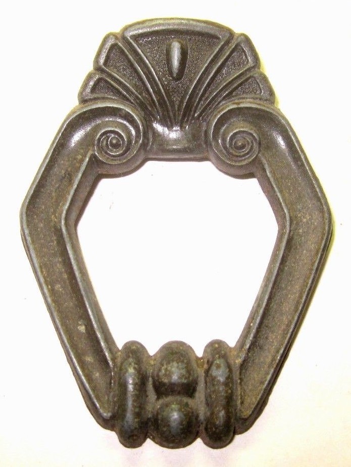 Toyo Japan 1890s Art Nouveau Hexagon Brass Pull Handle Cab. Door Drawer Antique