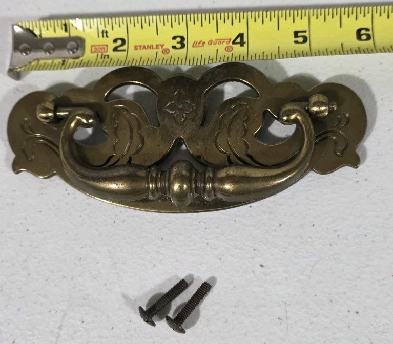 Vintage Brass Ornate Drawer Pull Bail Handle 6” Single With Screws