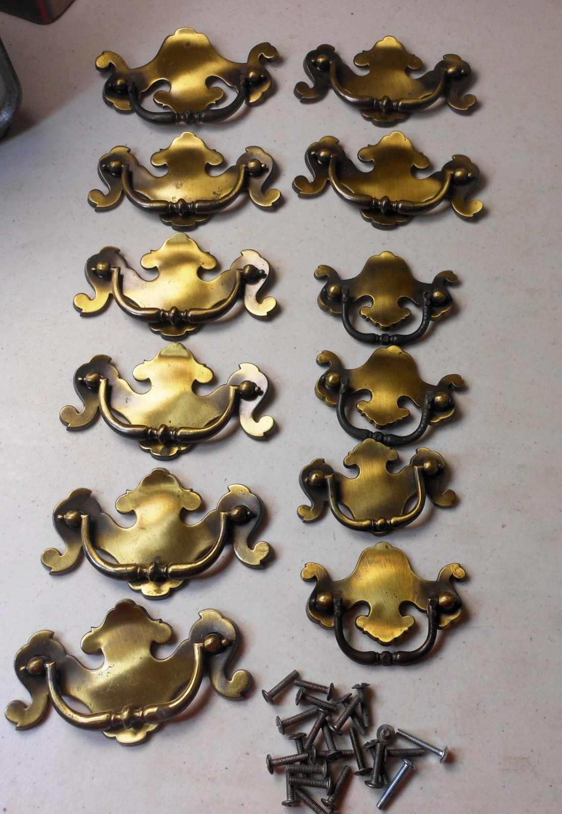 12 Vintage Brass Chippendale Batwing Bail Drawer Pull Handles