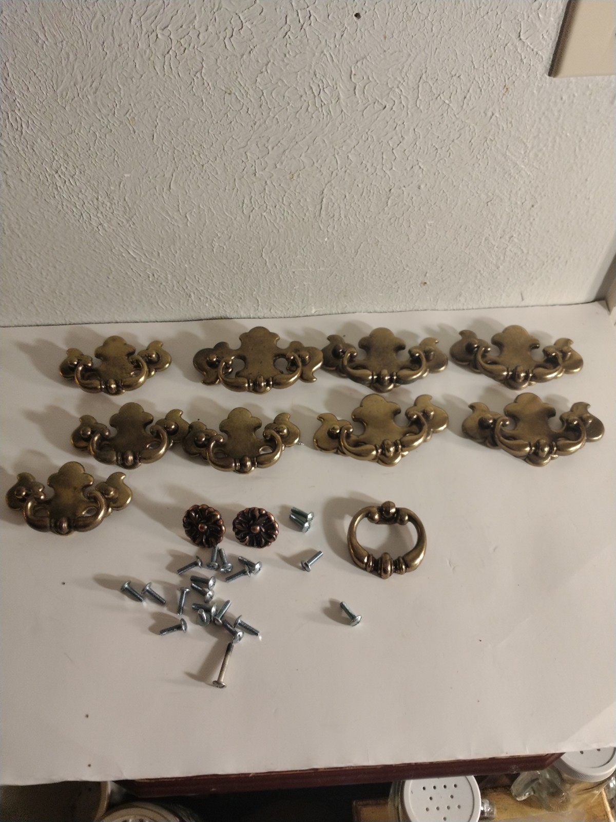 Lot Of 9 Heirloom Brass Bail Drawer Pull Handles vintage 2 Sizes With Screws