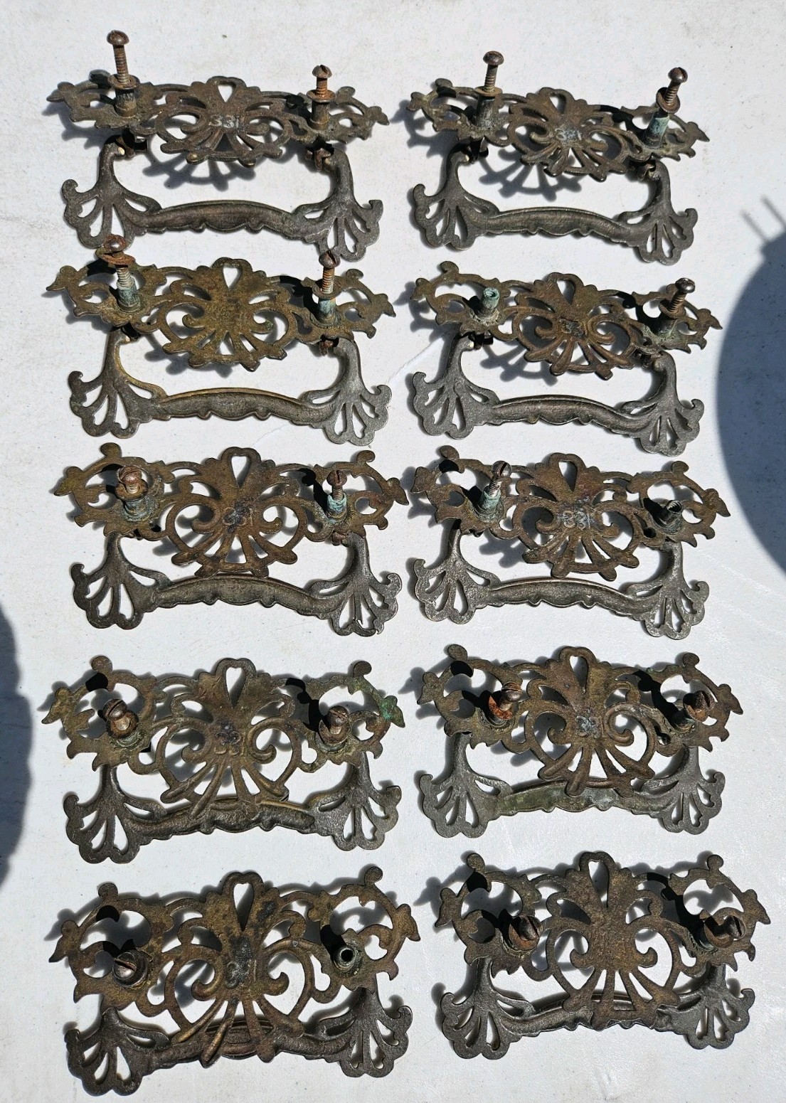 Antique Drawer Pulls Handles Old Furniture Vintage Brass Hardware 5 1/2″ x 3″