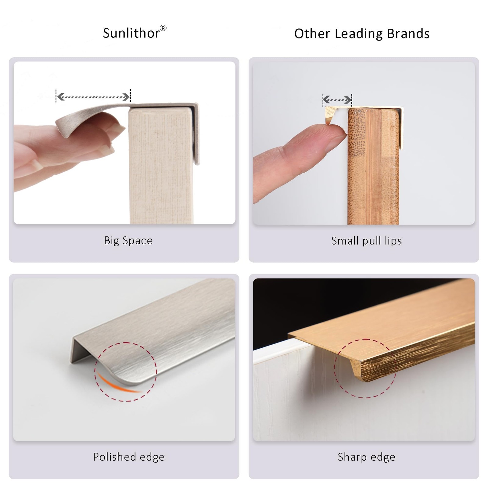 Sunlithor Edge Finger Tab Pull For Cabinets Kitchen Concealed Drawer Pulls