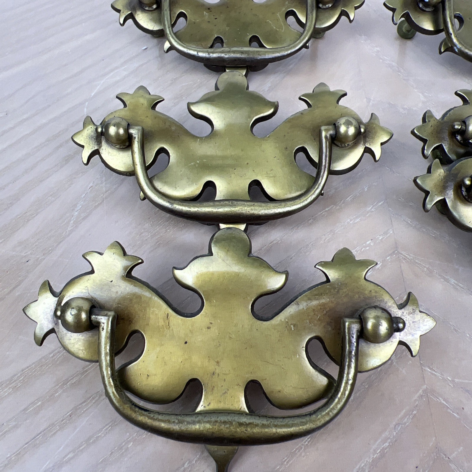 Vintage Keeler Brass Drawer Pull Drop Bail Handle Chippendale K7141 Lot Of 8