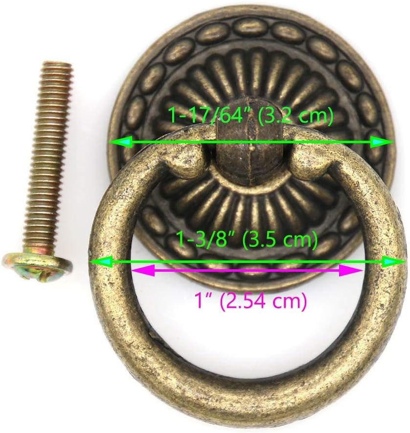 LXZ 10 Pcs Vintage Antique Brass Ring Pulls Handles for Cabinet Drawer