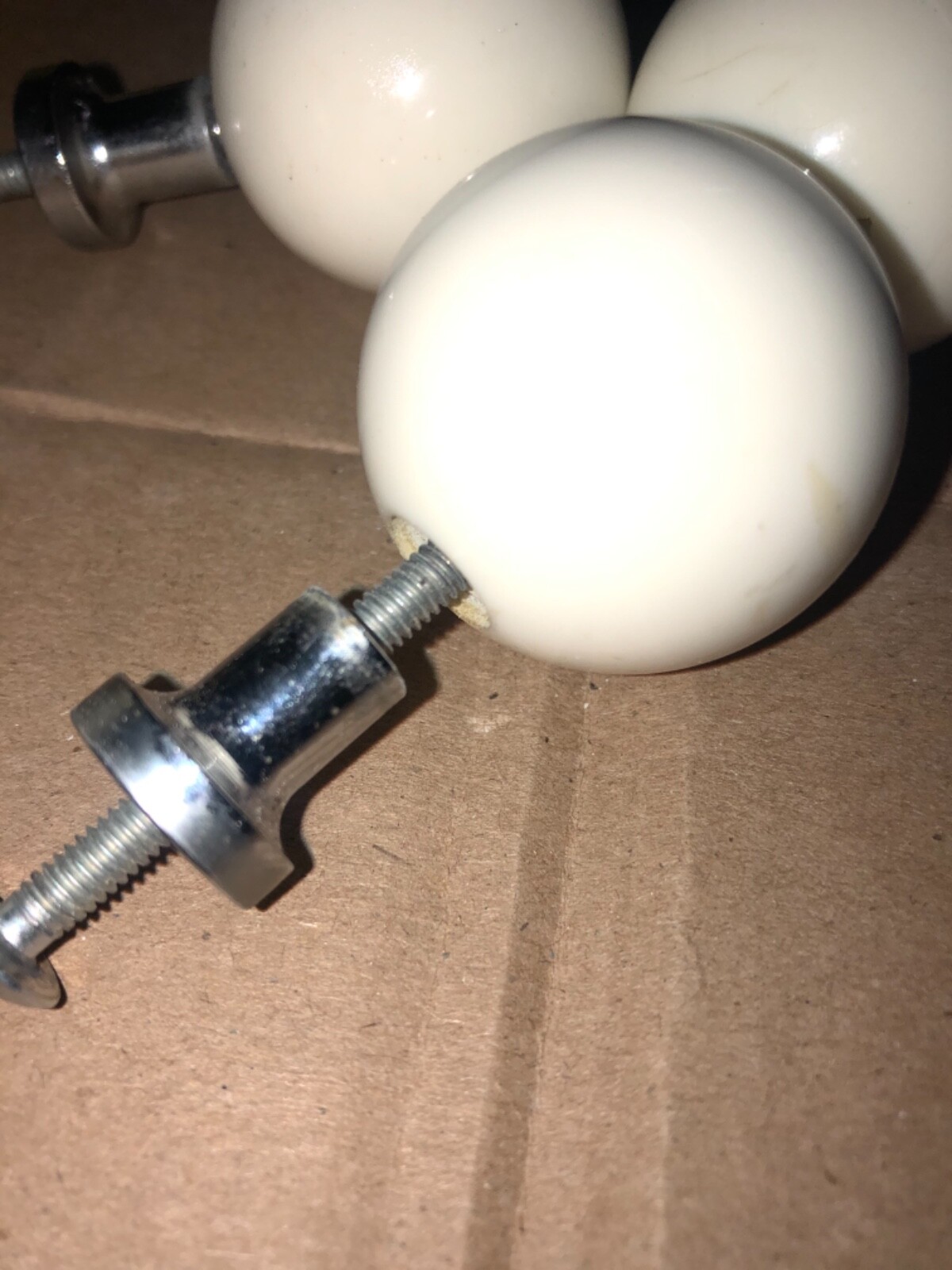 RARE set 4 Vintage White Lucite & Chrome ball Pulls Drawer Mid Century 1 3/8”
