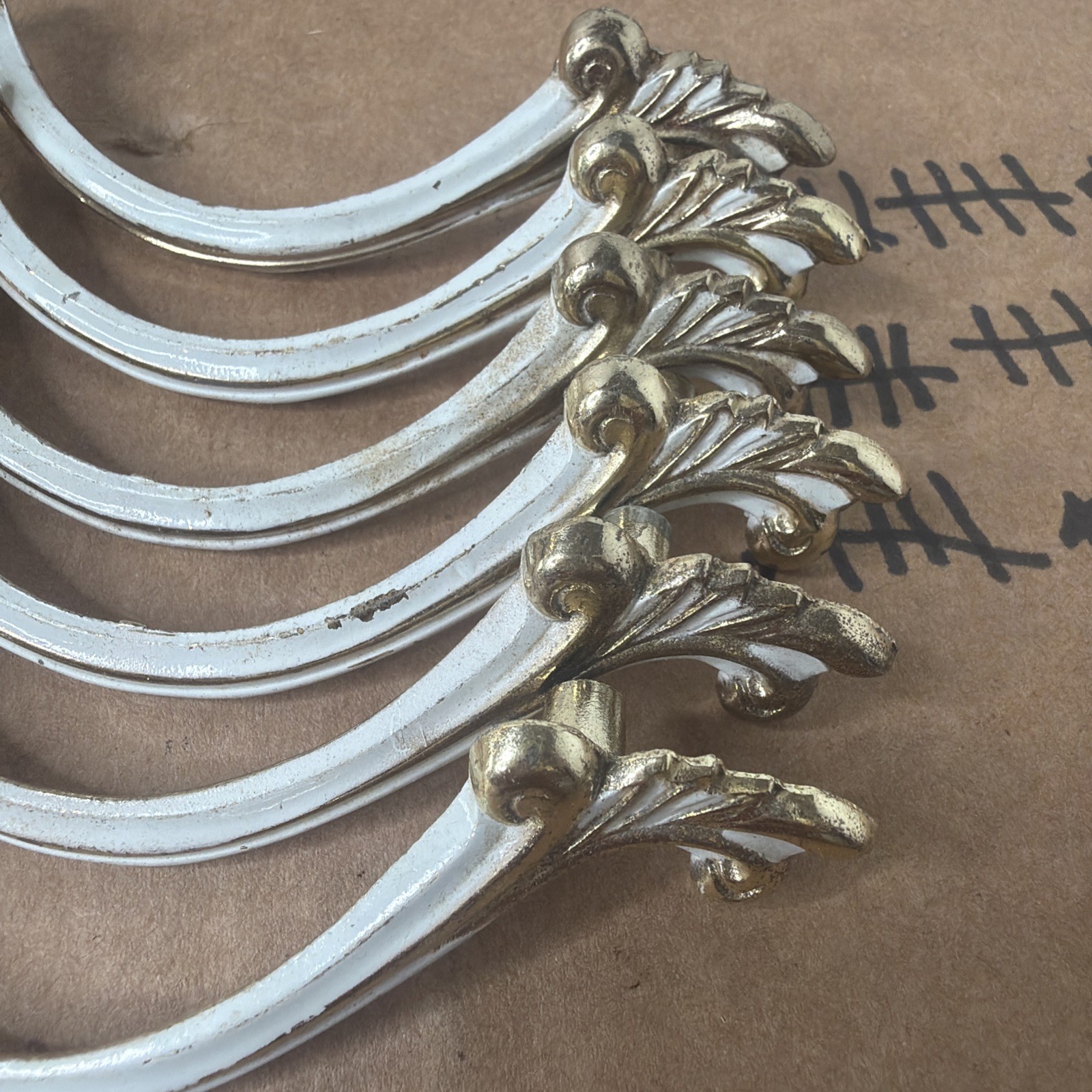 6 Vintage JB French Provincial MCM Antique Brass w/ White Drawer Pulls