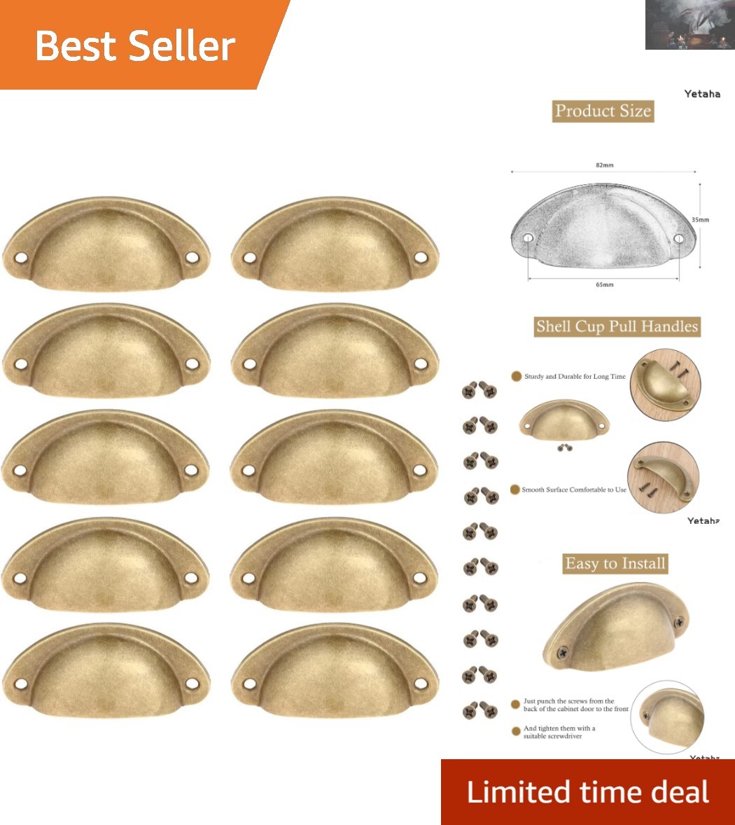 Chic 10-Pack Golden Antique Pulls for Furniture – Durable & Stylish Drawer Knobs
