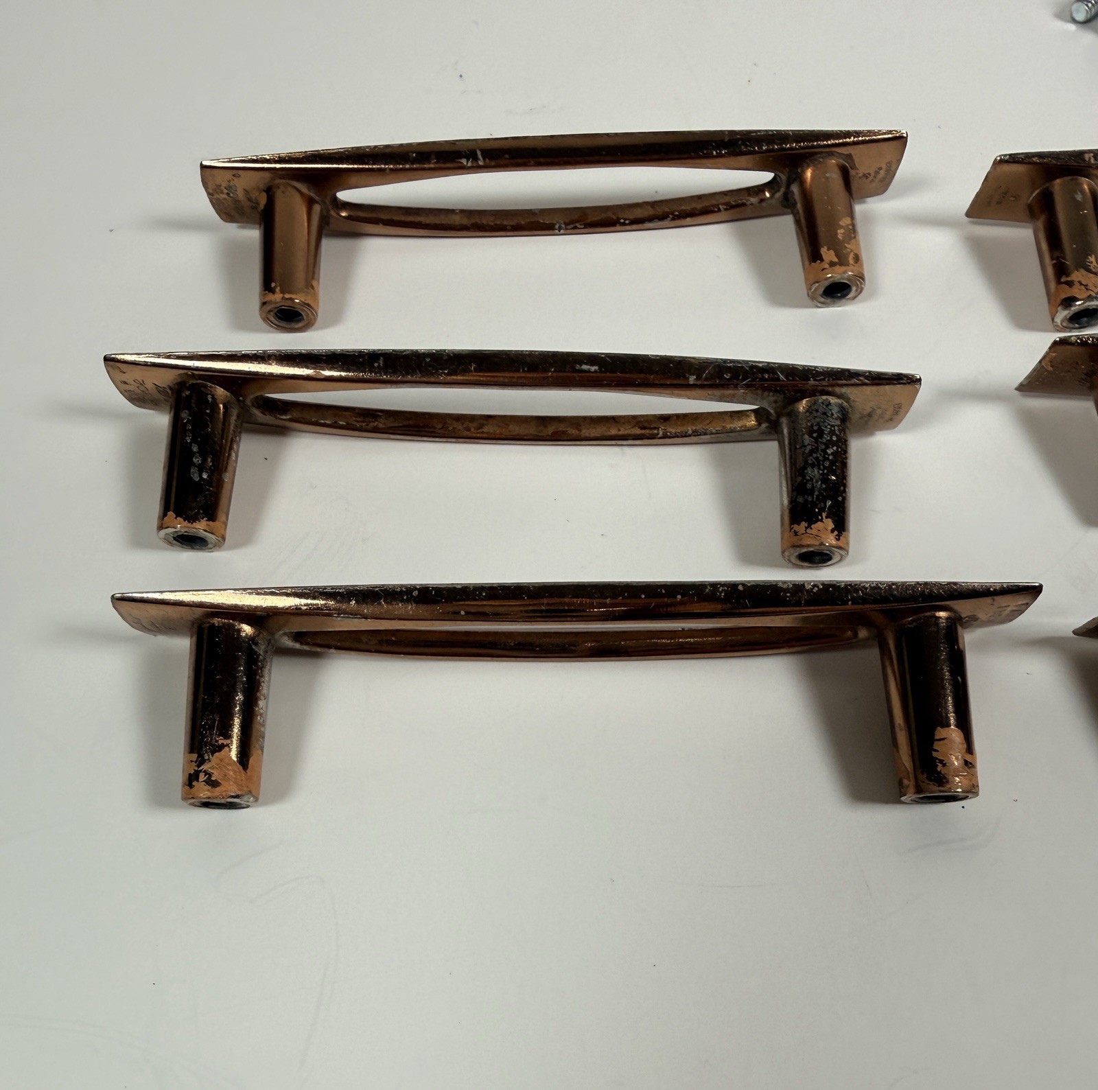 Vtg MCM AJAX Nordic Modern Copper Tone Drawer Door Pull Handle 3” Center Lot 6
