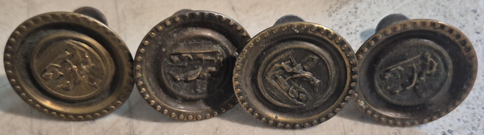 Antique Vintage Victorian Set of 8 Matching Brass Drawer Pulls Picture Front