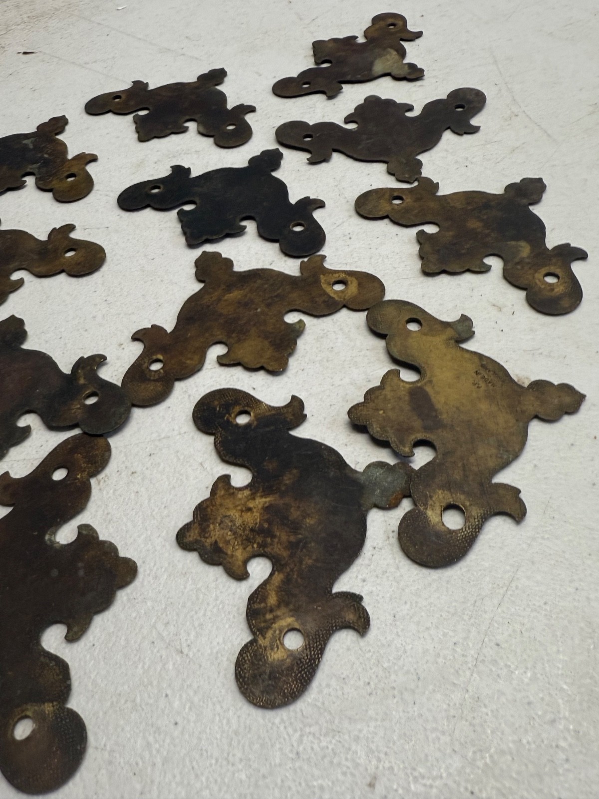 Antique Chippendale Brass batwing set of 12 old surface hardware restoration