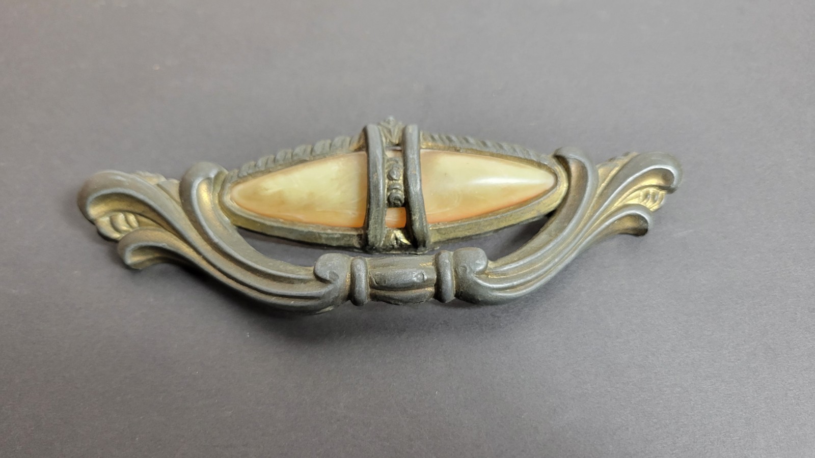 Vintage Art Deco Drawer Pull Bakelite Celluloid Inlay Cabinet Handle 6.5in