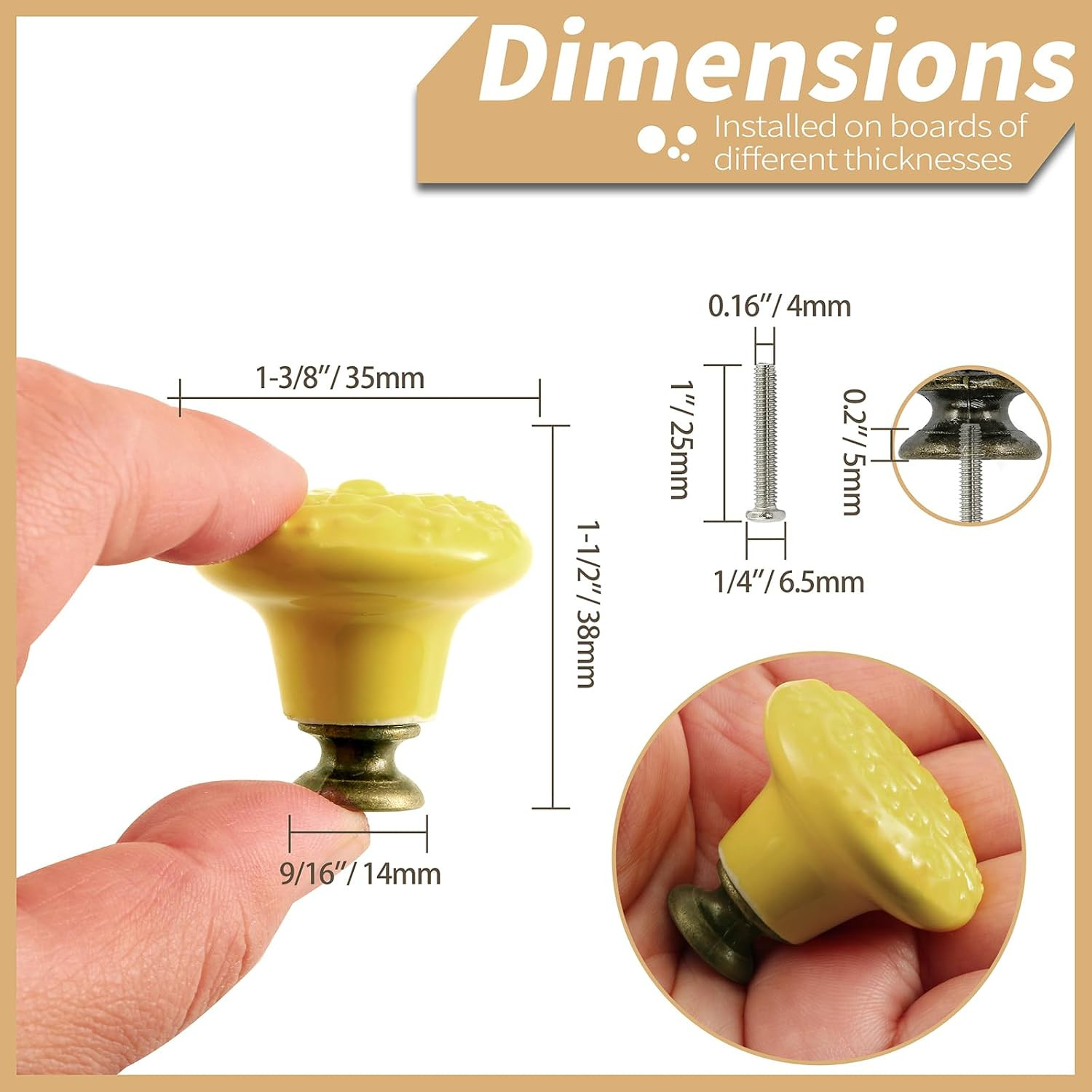 Yellow Ceramic Knobs 10 Pack Flower Drawer Pulls Vintage Cabinet Knobs – Antique