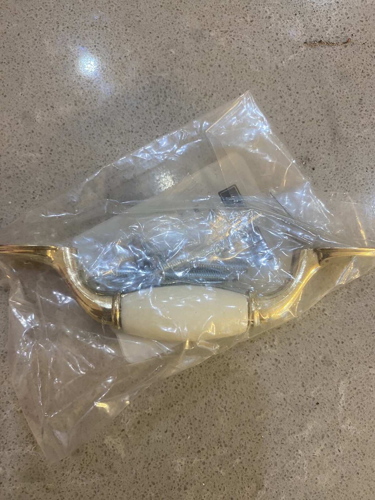 Vintage Gold Tone Metal and Ceramic 5” Ivory Pull Drawer Handles Set of 25. New
