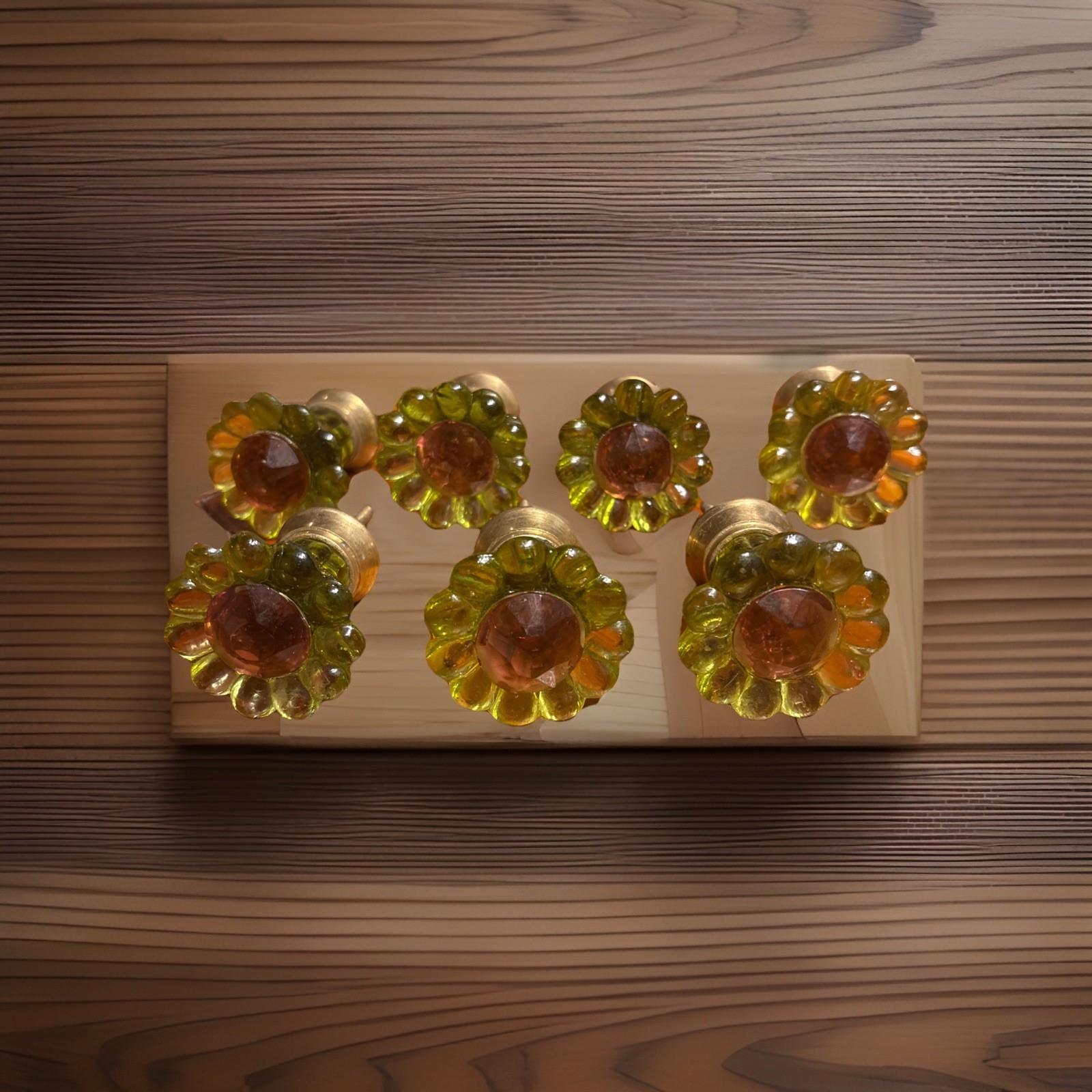 Vintage Floral Daisy Glass And Brass Cabinet Drawer Pull Knob W/ Hardware
