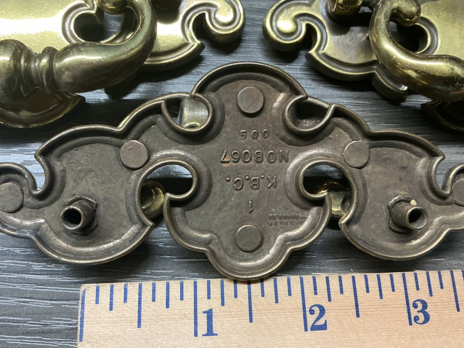 7 VINTAGE Keeler Brass KBC NO8067 Chippendale Batwing Drawer Handles Pulls (33)