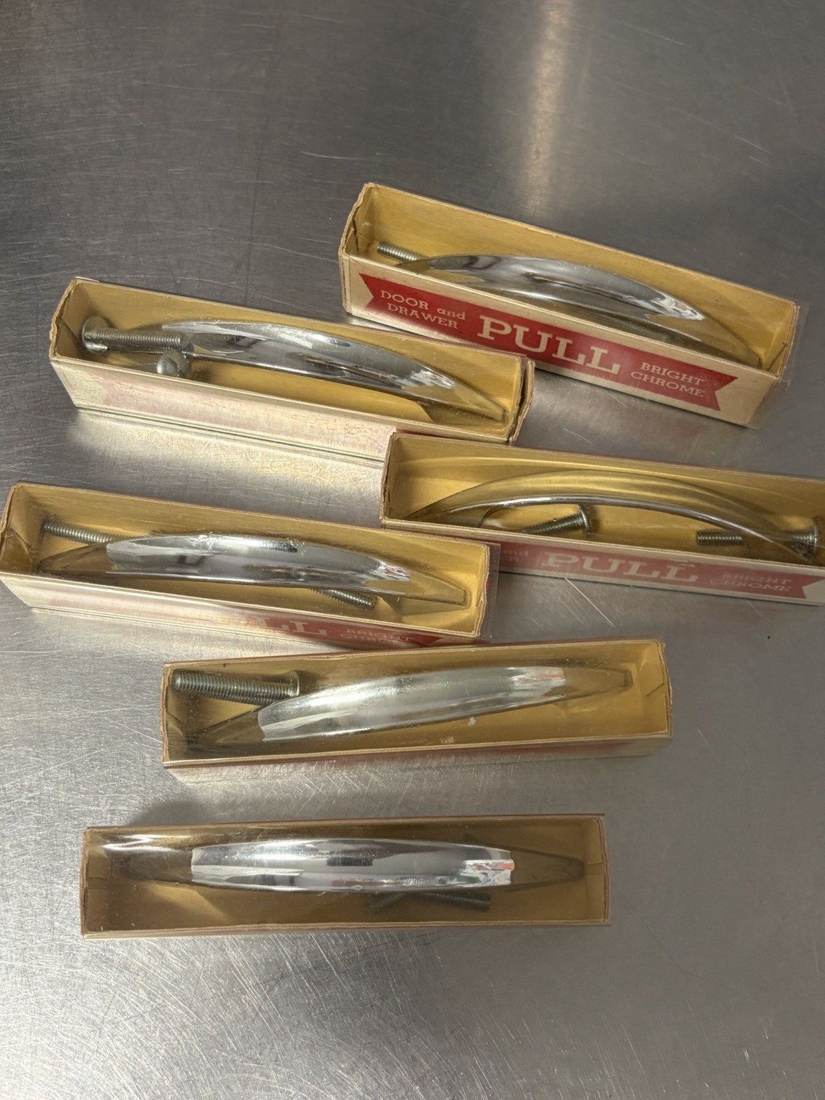 6 Vtg Mid Century Modern Dresser Drawer Door Chrome Handles Pulls 3″ Center MCM