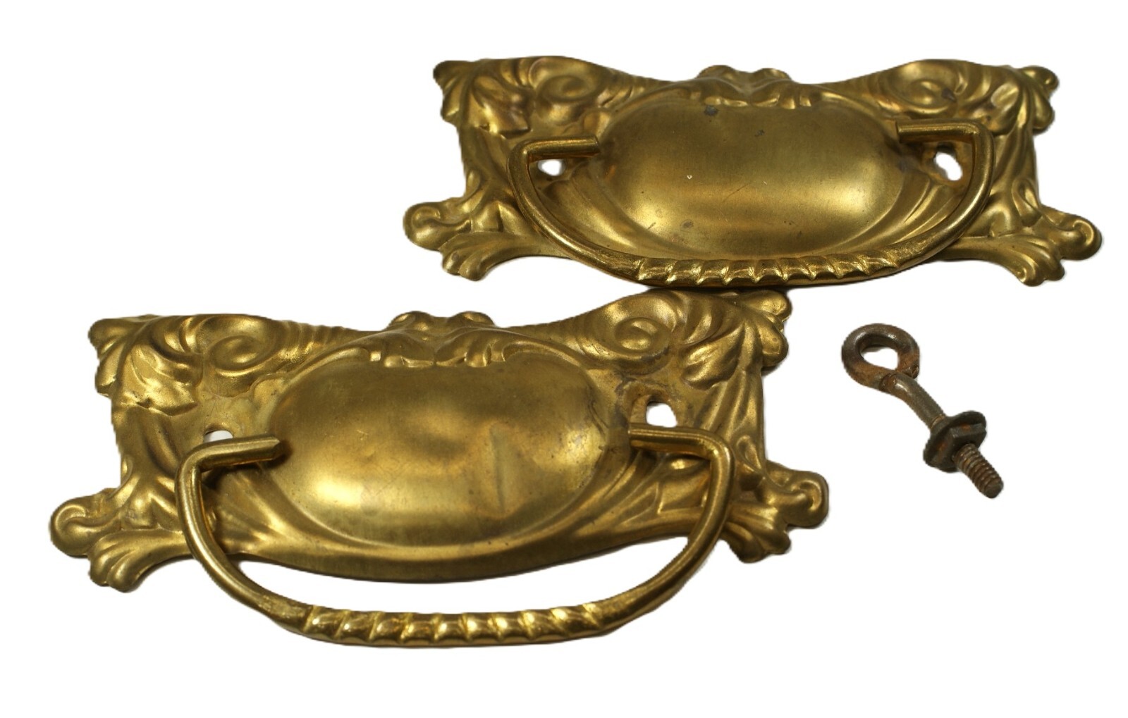 H98 -Pair of Antique, Dresser Drawer Handles, Backplate and Swing Only