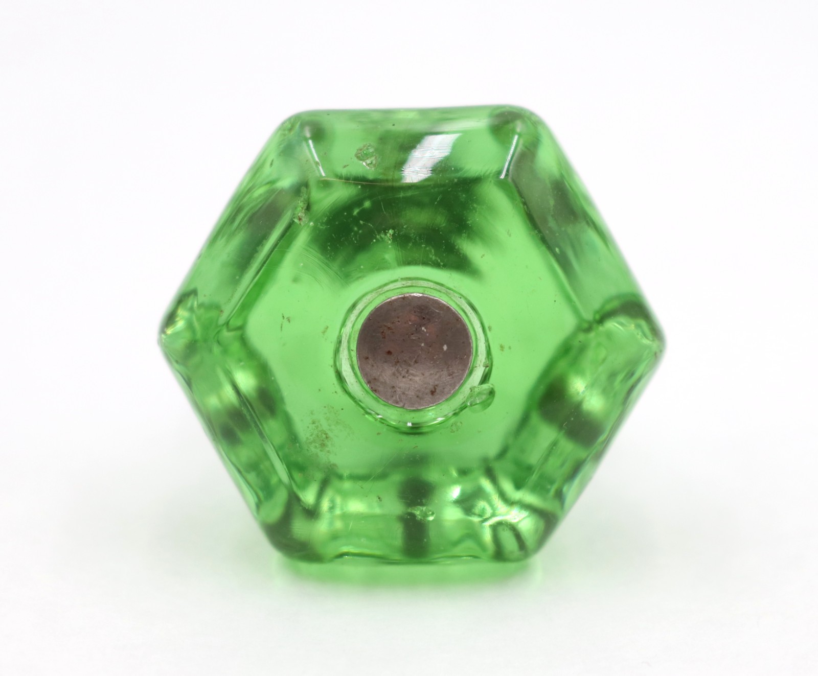Vintage 1.375 in. Hexagon Green Glass Cabinet Knob