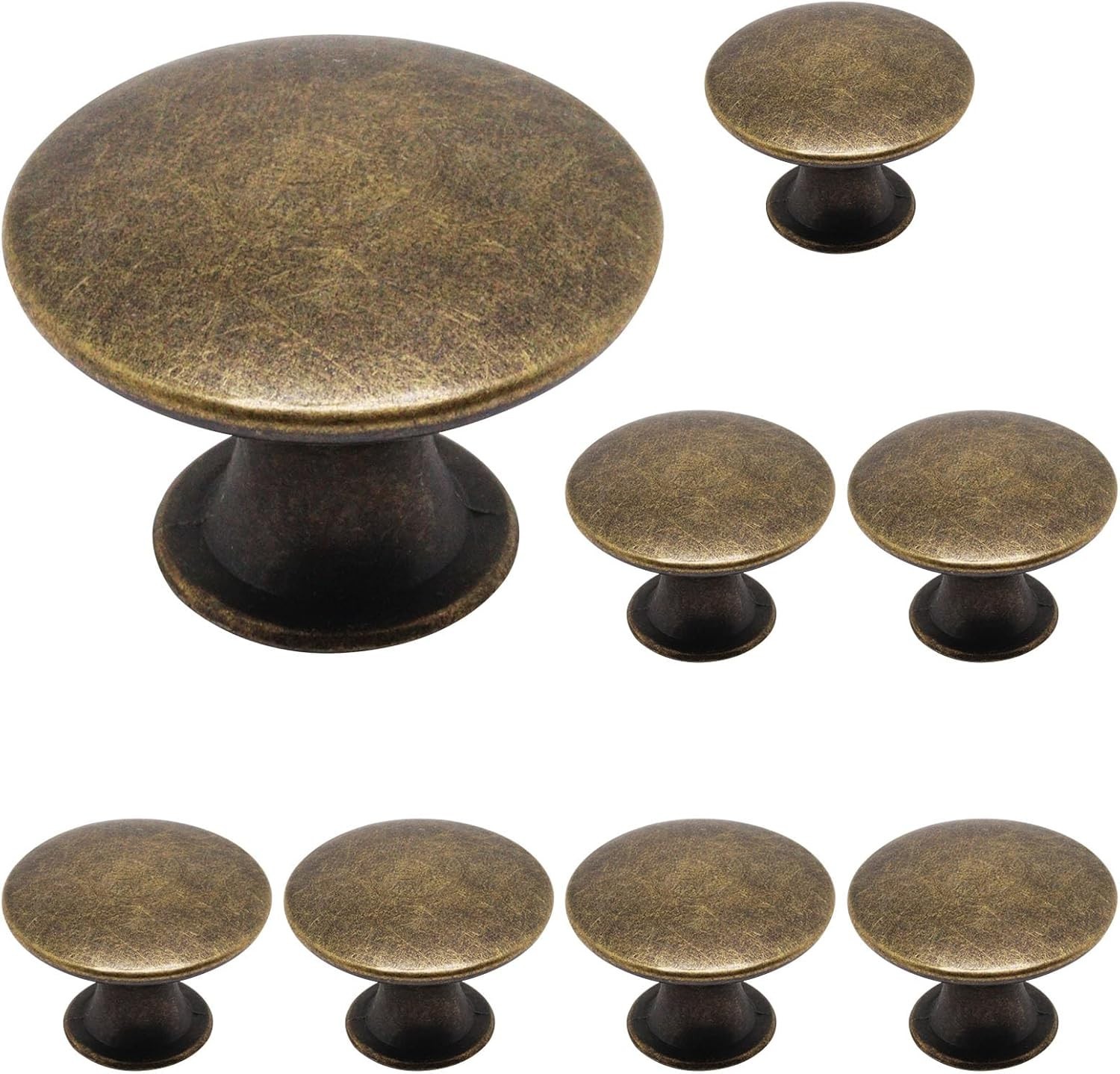 8 Pcs Antique Brass Cabinet Knobs, Round Dresser Knob Kitchen Drawer Knobs, S…