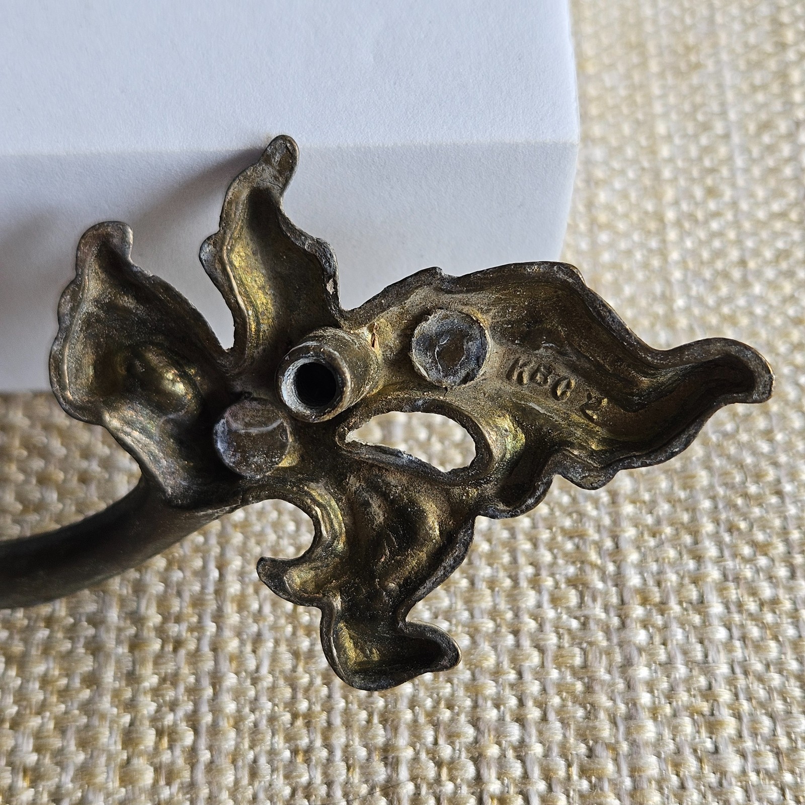 French Provincial Bail Drop Drawer Pulls Pair Antique Brass Patina Ornate M1676