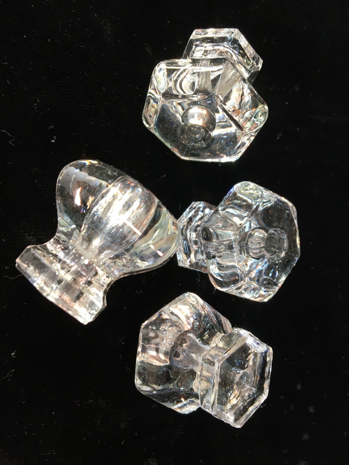 Clear Depression Glass Pulls Hexagon Shaped Antique Style Set of 4