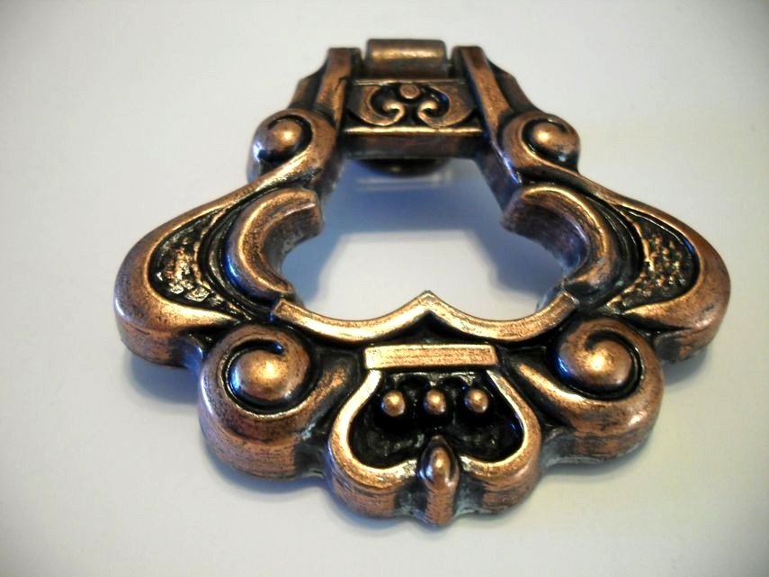 Vintage Nos Copper Drop Ring Finger Pull Drawer / Cabinet Door / Dresser Handle