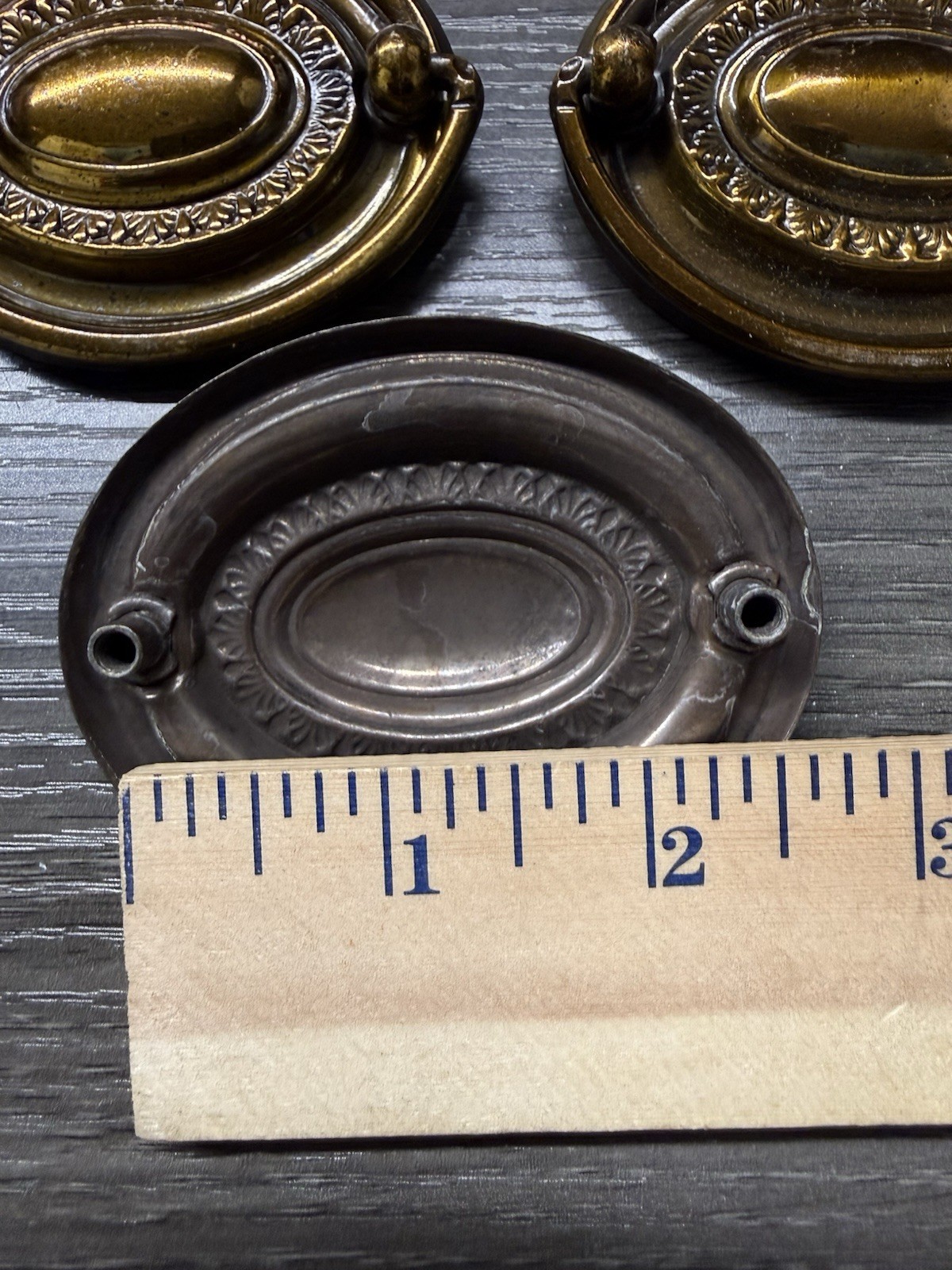 7 Vintage KBC Oval Hepplewhite Duncan Phyfe Style Brass Drawer Pull Rose (32