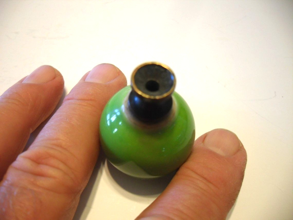 Vintage Ceramic Drawer Knob 1-1/4″ Round Pull Avacado Green w Brass Base