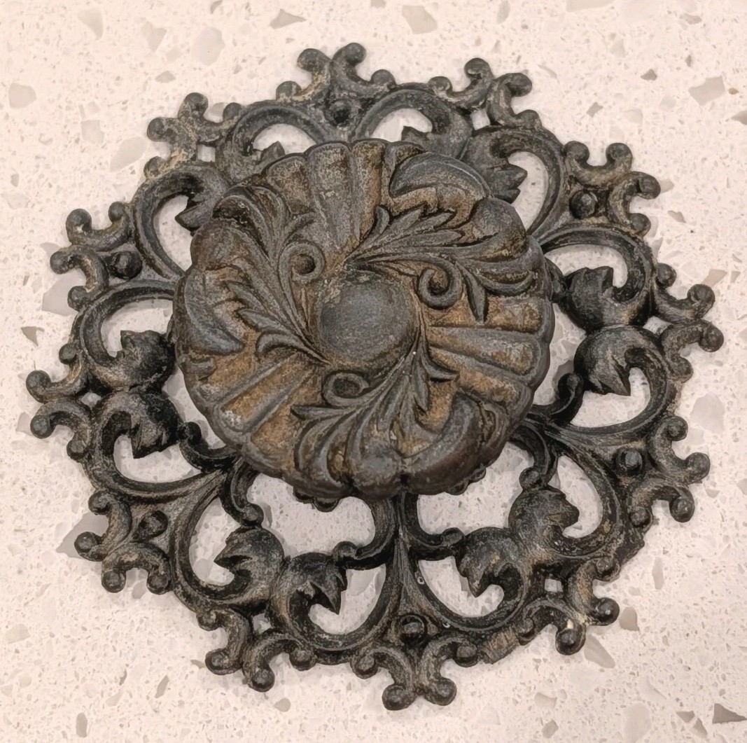 Vintage Drawer Pull W/Backplate (4) Escutcheon Ornate Filagree Brass From Japan